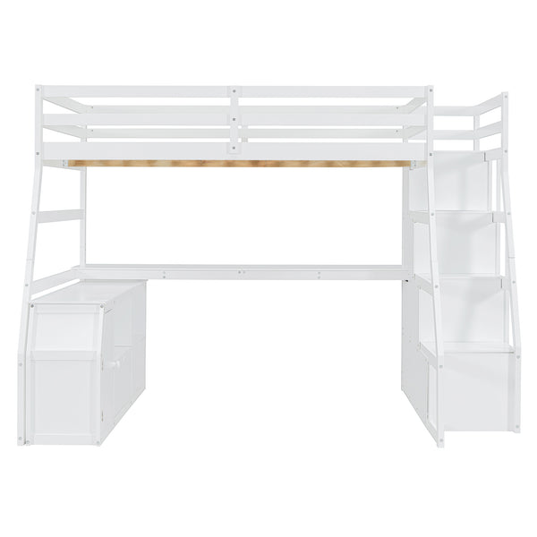 English Elm Full Size Kids Loft Bed with Integrated Desk Seven Drawers and Open Shelving White LT000649AAK-3