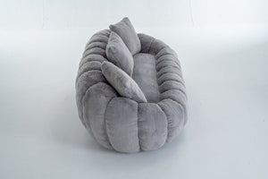 English Elm Floral-shaped Faux Fur Two Seater Sofa Sculptural Petal Design for Cozy Living Rooms Gray W2012P399202