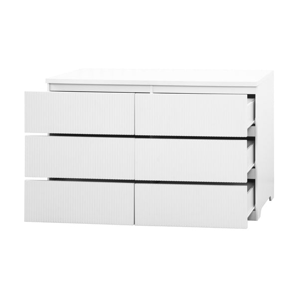 English Elm Modern Six Drawer Dresser with Wave Panel Fronts Handleless Design for Bedroom White W409P371358