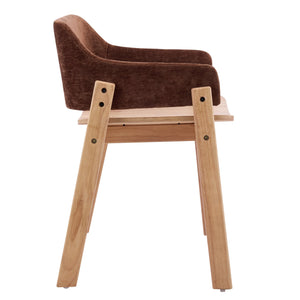 English Elm Upholstered Arm Dining Chairs Brown Fabric Rubberwood Frame Farmhouse Set of 2 N768P391167B