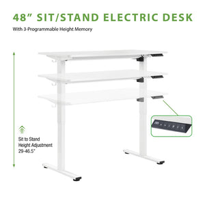OSP Home Furnishings Primo Electric Sit Stand Desk with Laminate Top and Heavy Duty Steel Frame for Home Office 48"W PMO4823-WH