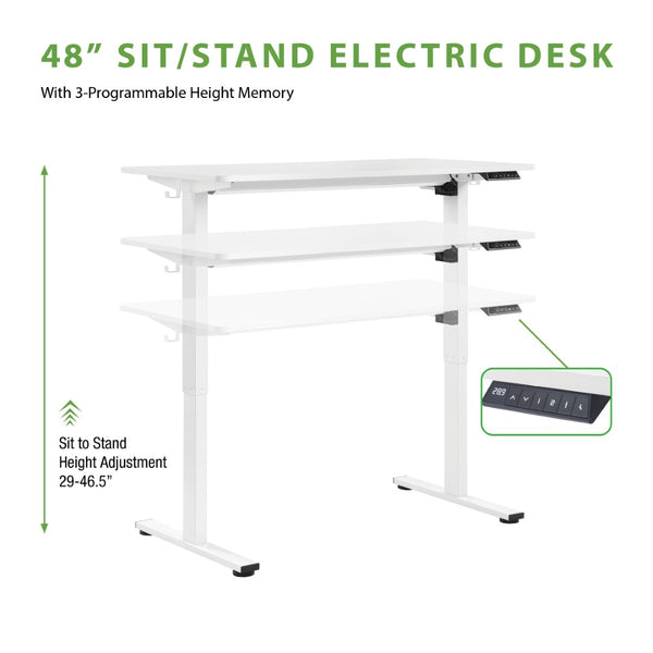 OSP Home Furnishings Primo Electric Sit Stand Desk with Laminate Top and Heavy Duty Steel Frame for Home Office 48"W PMO4823-WH
