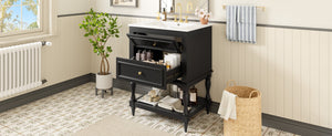 English Elm 24'' Retro Bathroom Vanity Mdf Cabinet with Ceramic Sink Open Shelf and 2 Drawers Black N710P405414B
