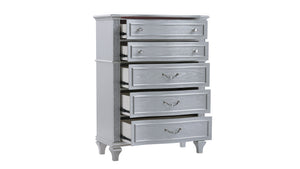 English Elm Mystic King 5Pc Bedroom Set With Led Upholstered Headboard, Silver Wood Finish & Crystal Accents B009S01671
