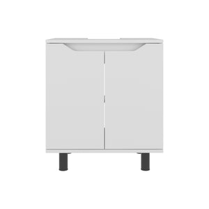 English Elm Marlo White Under Sink Cabinet 22" Wide with Cut-Out Back, Two Doors, Open Shelf, Modern Compact Storage B200P363785