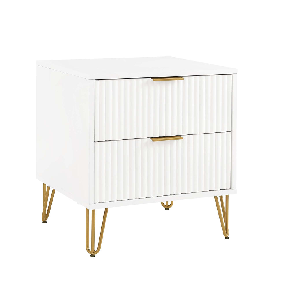 English Elm Dumbo 20" Chic Fluted Nightstand In White With Gold Accents – Stylish Storage & Modern Design B365P398171