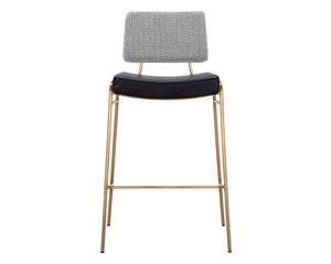 Sunpan Brinley Modern Barstool with Gold Stainless Steel Legs and Chic Black Faux Leather & Grey Fabric Seat Bar Height