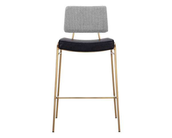 Sunpan Brinley Modern Barstool with Gold Stainless Steel Legs and Chic Black Faux Leather & Grey Fabric Seat Bar Height
