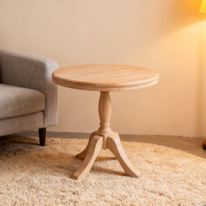 English Elm 23.6'' Round Wooden End Table with Adjustable 24.4/28.4'' Stands, Solid Wood Rustic Beige Accent Table W3426P385596