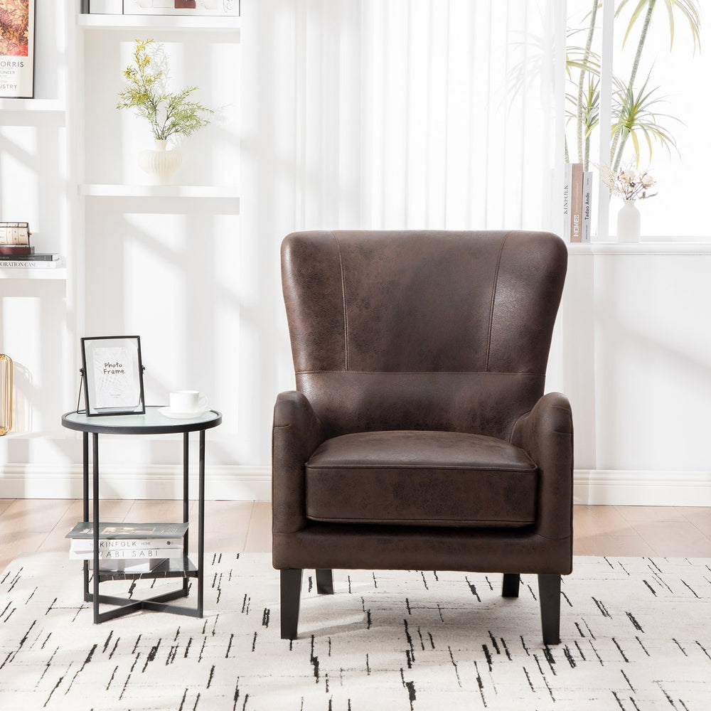 English Elm 28"w Pu Leather Wingback Accent Chair Retro High Back Seat with Rubberwood Legs W3188P397139