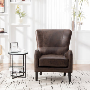 English Elm 28"w Pu Leather Wingback Accent Chair Retro High Back Seat with Rubberwood Legs W3188P397139