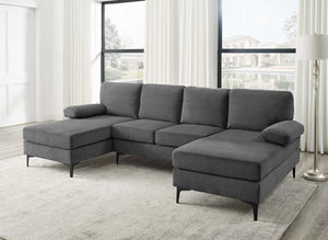 English Elm Polyester Blend U-shape Sectional with Double Chaise and Black Metal Legs B2748S00038