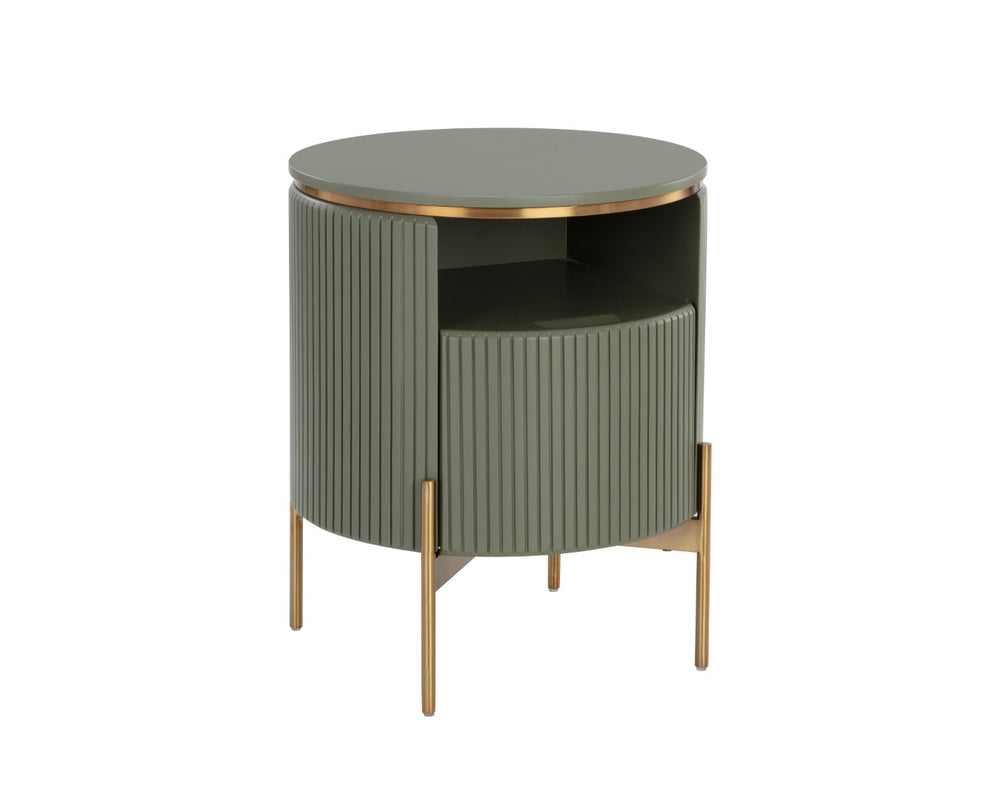 Sunpan PALOMA Sage Green Sculptural End Table with Gold Accents - Modern Elegance for Any Space 110397