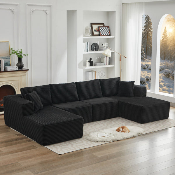 English Elm 106" Plush Corduroy Cloud Sectional Sofa with Right Chaise — Deep Seat, No Assembly, Modern Comfort W1143S00030 W1143S00030