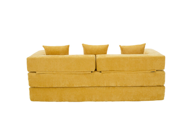 English Elm UNITED Folding Sofa Bed with Removable Cover Zipper, Chenille Memory Foam Sleeper for Small Spaces Yellow W1568P293806