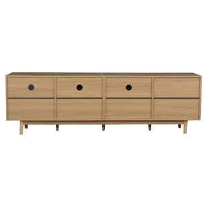 English Elm Boho Natural Rattan TV Stand for Up to 85" TVs, 3 Drawers + Cabinets & Open Shelves, Modern Wood console with organic texture and sturdy 110 lb capacity N710P339452P