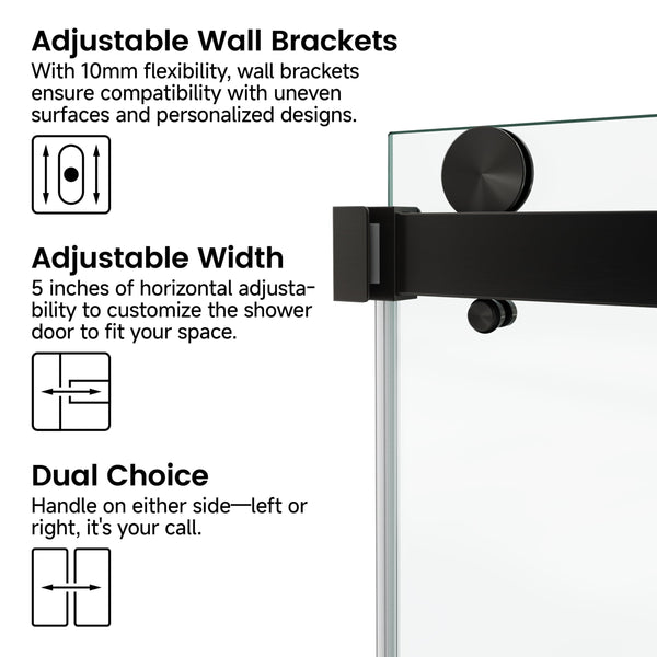 English Elm 60*72" Frameless Double Sliding Shower Door with 10mm SGCC Tempered Glass, Leak‑Free 304 Stainless Hardware Black T3177P320586