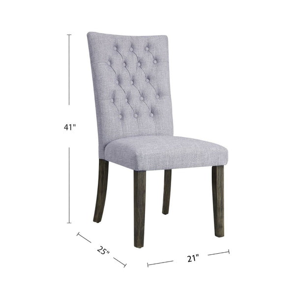 English Elm Set Of 2 Gray Linen Upholstered Side Chairs With Button-Tufted Backs & Gray Oak Finish Design B016P314467-GIGA