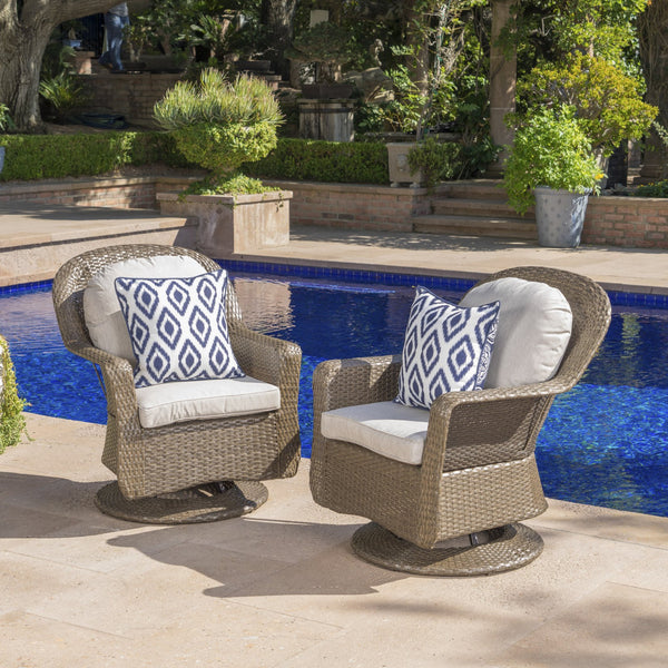 English Elm Christopher Knight Home® - Liam Swivel Club Chair Set Of 2 - Stylish Brown Rattan Outdoor Seating With Weather-Resistant Cushions 61516.00BRN