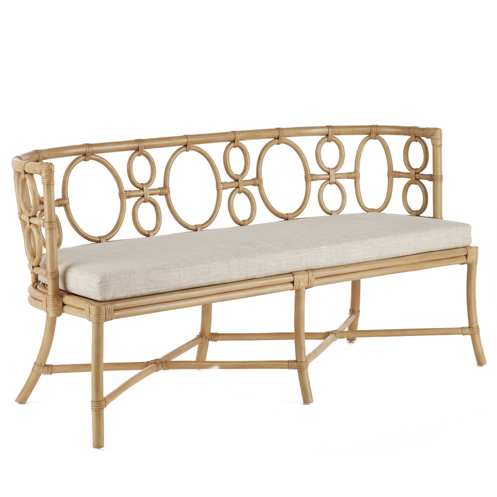 Tegal Natural Bench - Elegant Rattan Craftsmanship with Leather Ties for Stylish Indoor Spaces