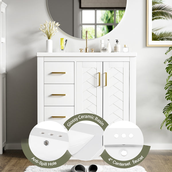 English Elm 30'' Bathroom Vanity With Elegant Ceramic Sink, Solid Wood Frame, Soft-Close Doors & Ample Storage N710P191970K