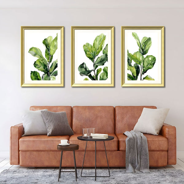 English Elm Set Of 3 Green Leaf Botanical Wall Art Prints – Modern Framed Decor For Living Room & Bedroom 20X28" T3976P383233-GIGA