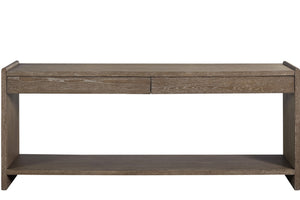 English Elm Sofa Cocoa 2-Drawer Console Table in Brown Solid Wood & MDF, Soft-Close Drawers, Rustic Shelf Blend B2699P323117