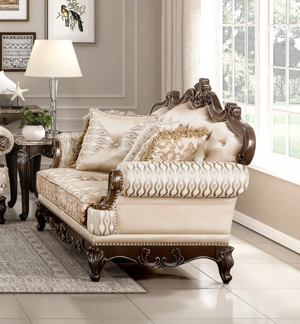 English Elm Formal Traditional Luxury Sofa Set – 3-Piece Collection With Cherry Finish & Gold Accents For Elegance B011S01675