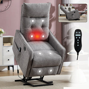 English Elm Beige Chenille Power Lift Recliner with Massage Heat and Usb for Senior Comfort Light Gray W1803P369078
