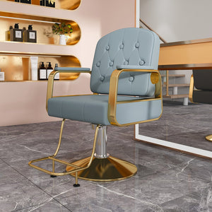 English Elm Hydraulic Salon Chair with Foot Pump Swivel Base Pu Leather Seat for Barber Tattoo Spa Blue W2700P410953