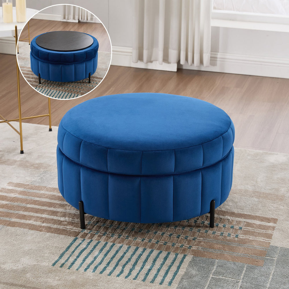English Elm 31.5"w Velvet Channel Tufted Round Storage Ottoman Pumpkin Sculpted Living Room Accent W3118P272637
