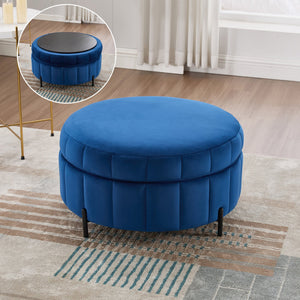 English Elm 31.5"w Velvet Channel Tufted Round Storage Ottoman Pumpkin Sculpted Living Room Accent W3118P272637