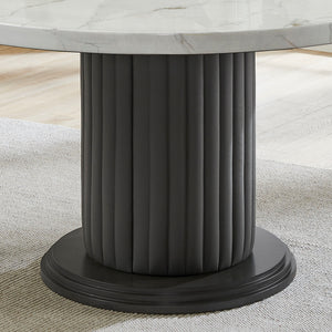 English Elm Venezia Round Faux Marble Pedestal Dining Table Seats Six with Upholstered Column B2749S00276