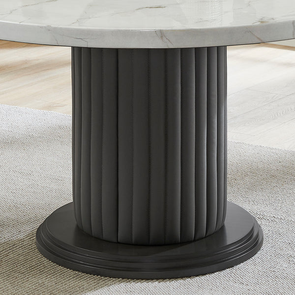 English Elm Venezia Round Faux Marble Pedestal Dining Table Seats Six with Upholstered Column B2749S00276