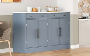 English Elm [Assembly Modern Freestanding Kitchen Pantry with Faux Marble Top, Set of 2 Cabinets with Drawer, Adjustable Shelves, Sleek Durable Design for Dining Room and Coffee Bar Gray SP000074AAE