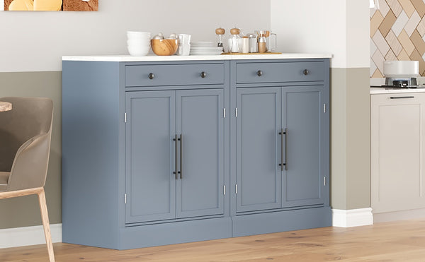 English Elm [Assembly Modern Freestanding Kitchen Pantry with Faux Marble Top, Set of 2 Cabinets with Drawer, Adjustable Shelves, Sleek Durable Design for Dining Room and Coffee Bar Gray SP000074AAE