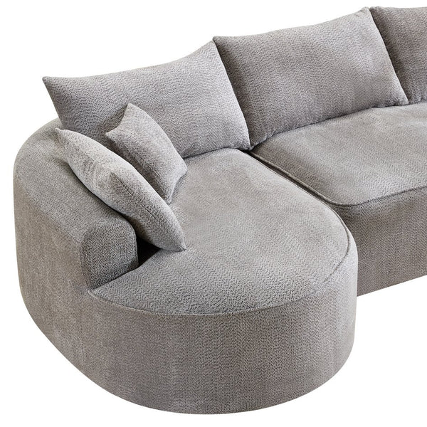 English Elm 124.5-inch Curved Chenille Sectional Sofa with Pillows Deep Seat Living Room Couch Grey W3612S00033