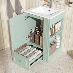 English Elm 20" Freestanding Bathroom Vanity Mdf Cabinet Ceramic Sink Open Shelves Powder Room Green N725P364210F