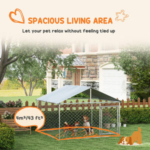English Elm Pawhut Galvanized Steel Outdoor Dog Kennel with Waterproof Roof and Secure Latch Lock W2225P173782