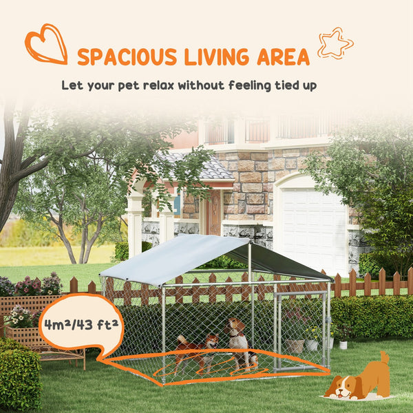 English Elm Pawhut Galvanized Steel Outdoor Dog Kennel with Waterproof Roof and Secure Latch Lock W2225P173782
