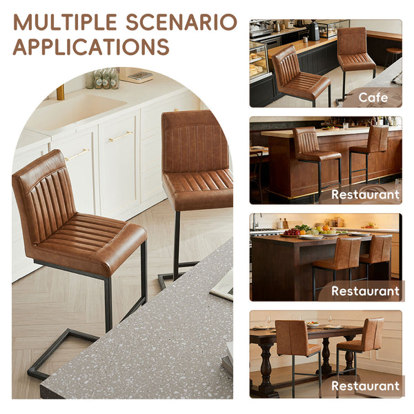 English Elm Faux Leather Counter Stools Set of Two Ergonomic Curved Back Metal Frame Kitchen Seating W5096P400661