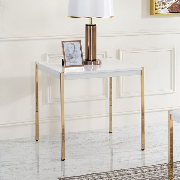 English Elm Square Modern End Table with White Wood Top and Gold Metal Legs for Chic Living Room Style and Balance B016P314074