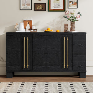 English Elm Trexm Ash Veneer Buffet with Gold Handles and Adjustable Shelves for Dining Spaces Black N715P392244B
