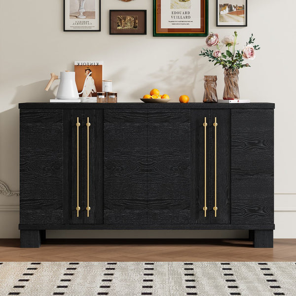 English Elm Trexm Ash Veneer Buffet with Gold Handles and Adjustable Shelves for Dining Spaces Black N715P392244B