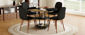 English Elm Table and Chair Set 47 Inch Round Mdf Spliced Top with Dual Tier Storage 4 Seats Black,Dark Walnut,Wood W1151S03335
