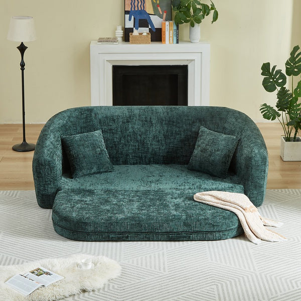 English Elm 87-inch Curved Chenille Convertible Sofa Sleeper with Pull-out Base for Apartment Living W3505P465317