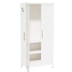 English Elm White Steel Freestanding Wardrobe Cabinet with Rod and Shelves for Dorm or Apartment T2398P480394