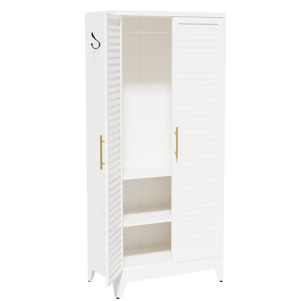 English Elm White Steel Freestanding Wardrobe Cabinet with Rod and Shelves for Dorm or Apartment T2398P480394