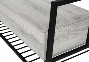 English Elm Bench, 42" Flip-Top Storage & Shoe Rack, Grey Wood-Look MDF with Black Metal Frame, Modern Entryway B2710P221338