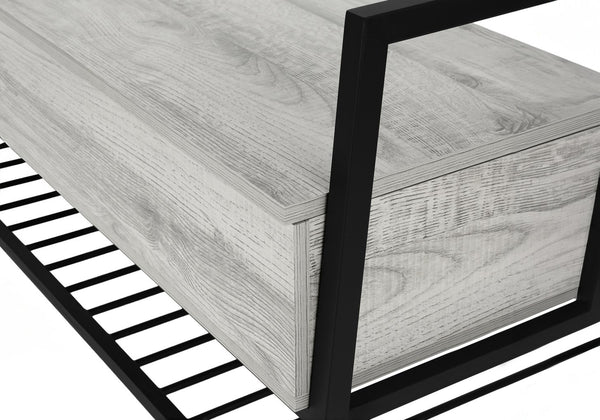 English Elm Bench, 42" Flip-Top Storage & Shoe Rack, Grey Wood-Look MDF with Black Metal Frame, Modern Entryway B2710P221338